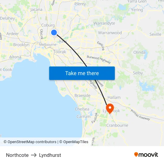 Northcote to Lyndhurst map