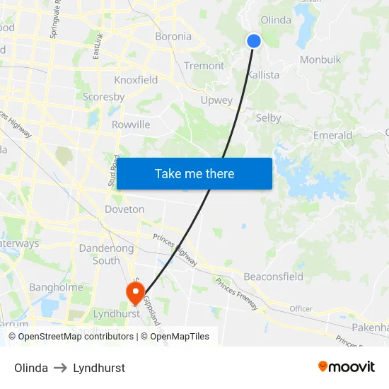 Olinda to Lyndhurst map