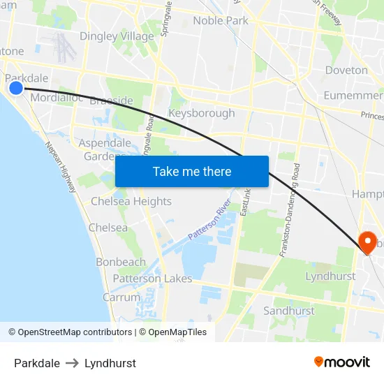 Parkdale to Lyndhurst map