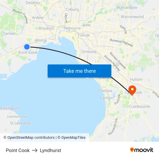 Point Cook to Lyndhurst map