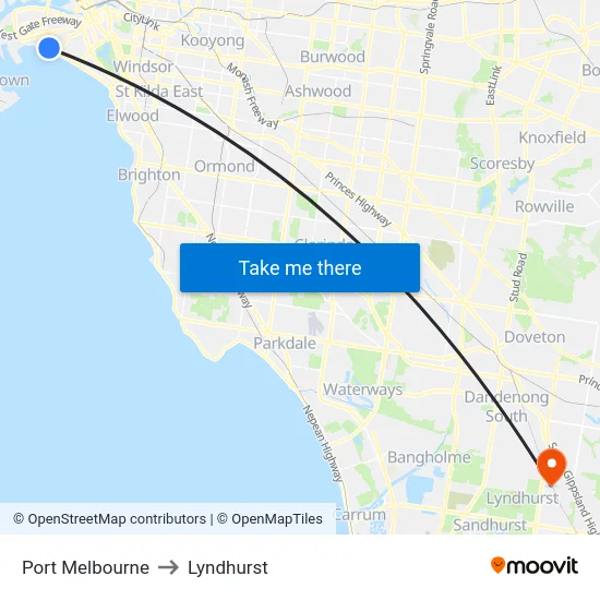Port Melbourne to Lyndhurst map