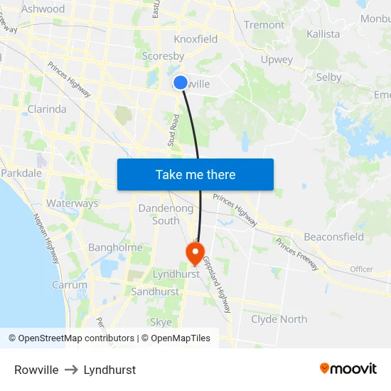 Rowville to Lyndhurst map