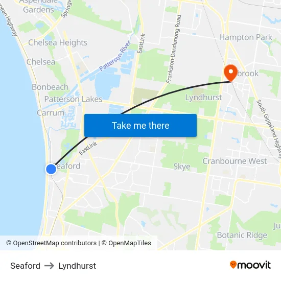 Seaford to Lyndhurst map