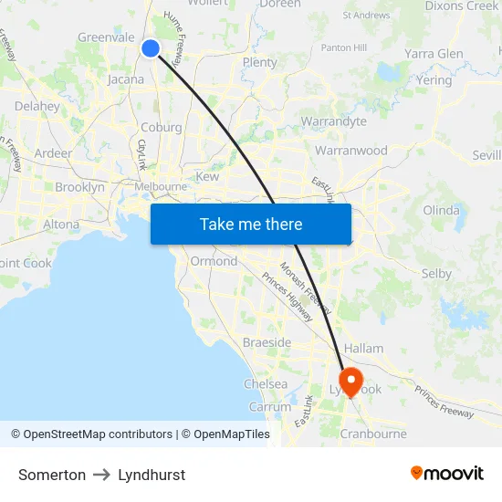 Somerton to Lyndhurst map