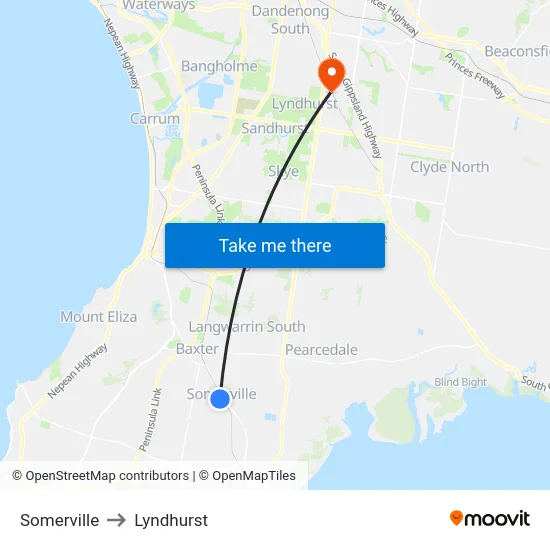 Somerville to Lyndhurst map