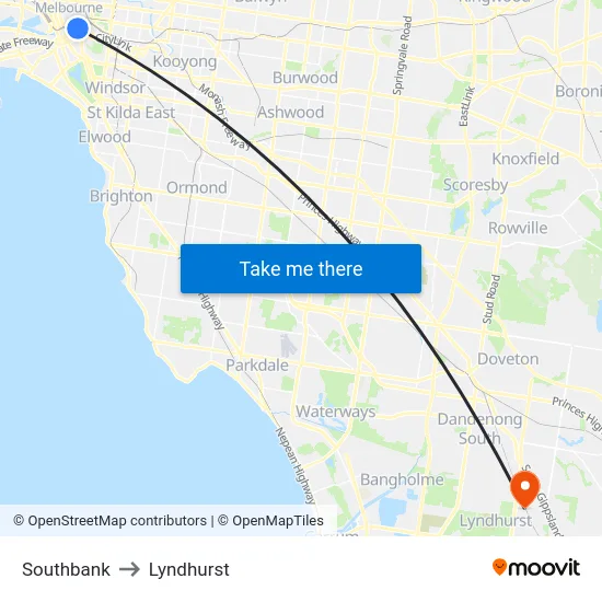 Southbank to Lyndhurst map
