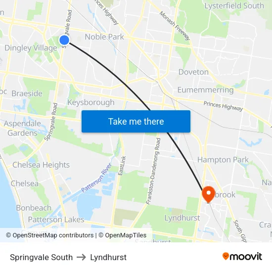 Springvale South to Lyndhurst map