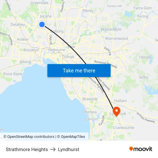 Strathmore Heights to Lyndhurst map