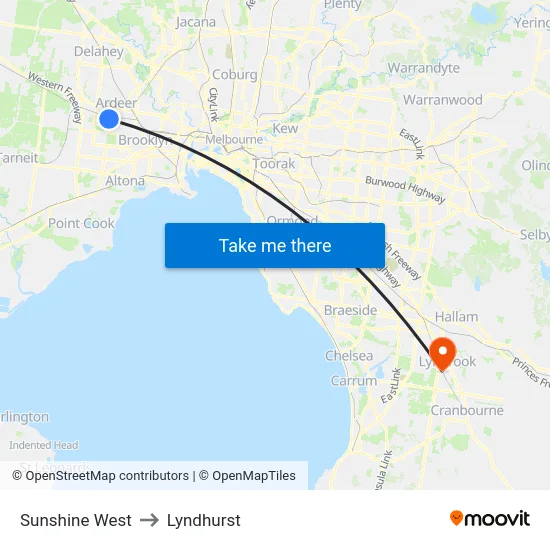 Sunshine West to Lyndhurst map