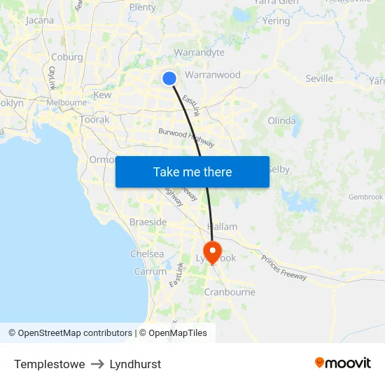 Templestowe to Lyndhurst map