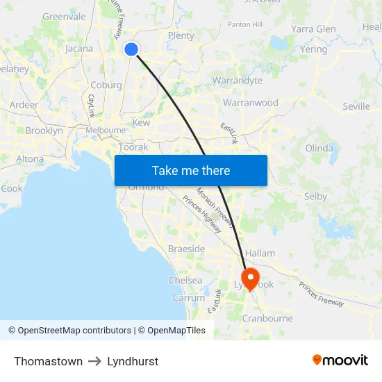 Thomastown to Lyndhurst map
