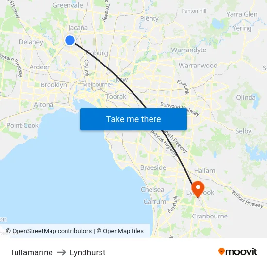 Tullamarine to Lyndhurst map