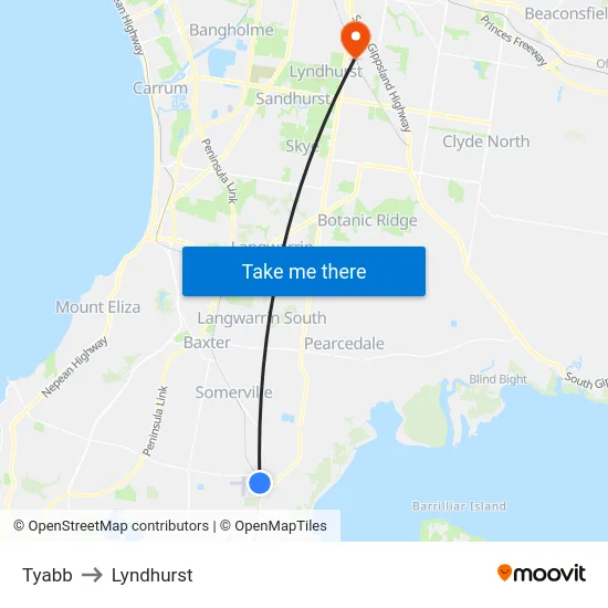 Tyabb to Lyndhurst map