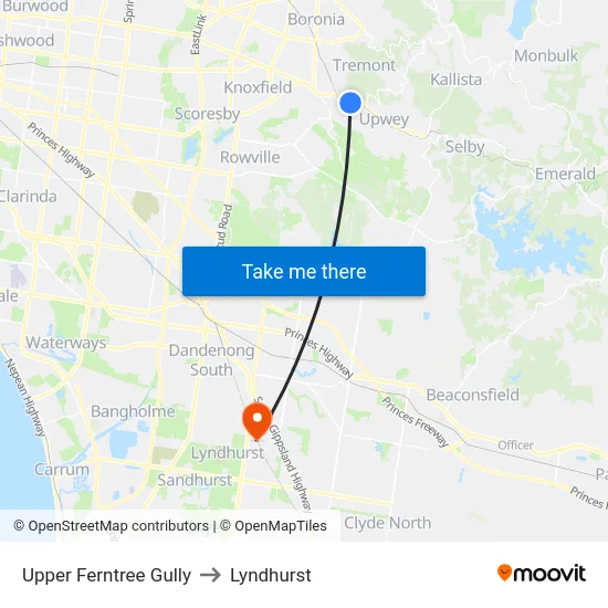 Upper Ferntree Gully to Lyndhurst map