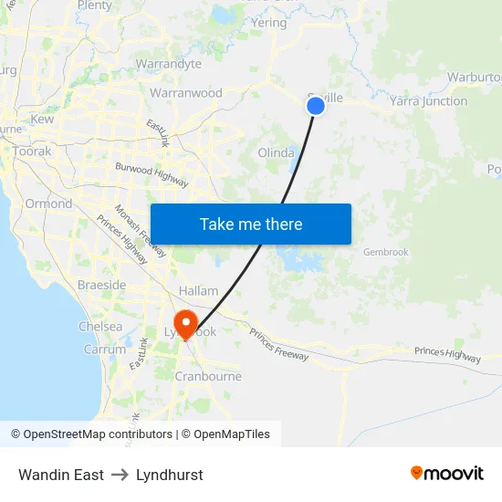 Wandin East to Lyndhurst map