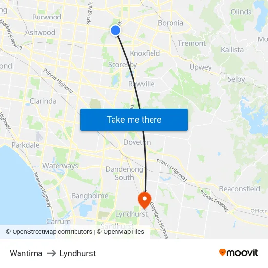 Wantirna to Lyndhurst map