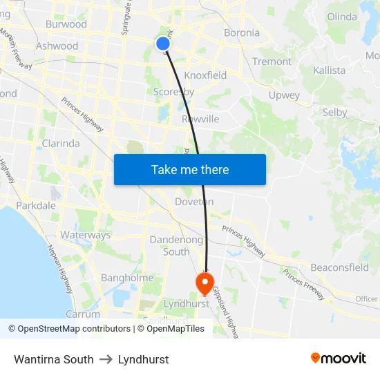 Wantirna South to Lyndhurst map