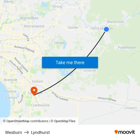 Wesburn to Lyndhurst map