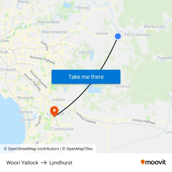 Woori Yallock to Lyndhurst map