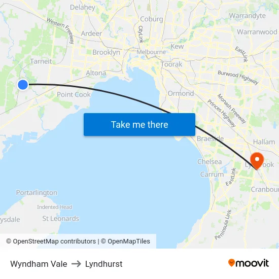 Wyndham Vale to Lyndhurst map