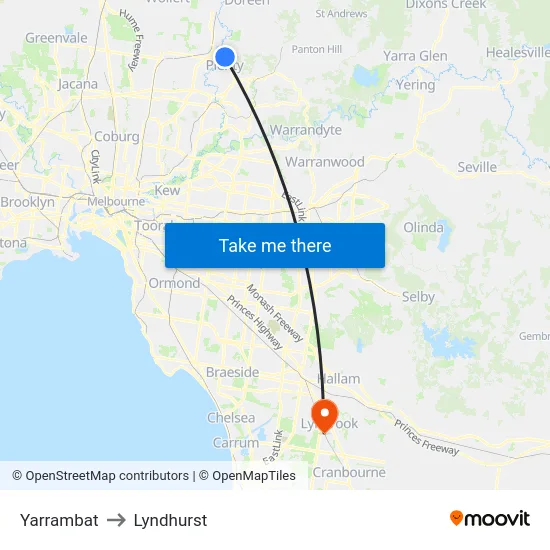 Yarrambat to Lyndhurst map