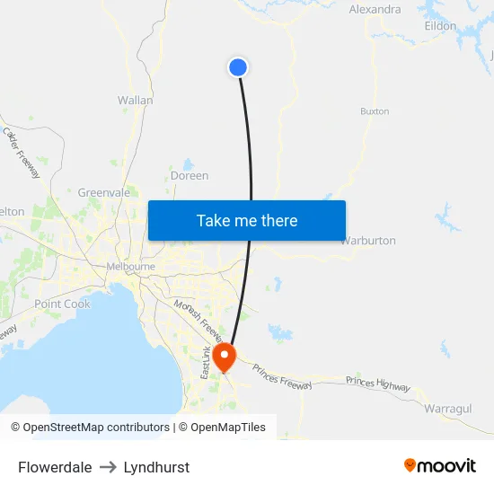 Flowerdale to Lyndhurst map