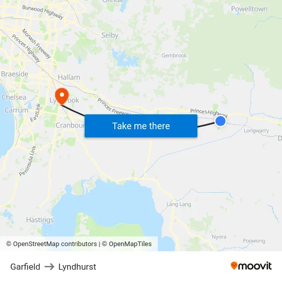 Garfield to Lyndhurst map