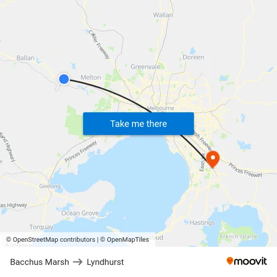 Bacchus Marsh to Lyndhurst map