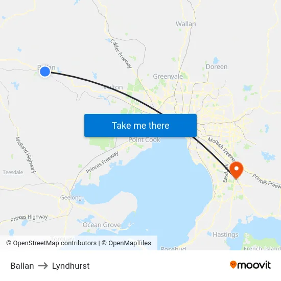 Ballan to Lyndhurst map
