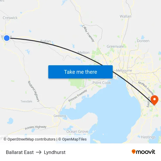 Ballarat East to Lyndhurst map
