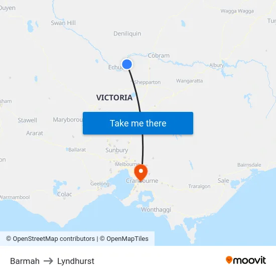 Barmah to Lyndhurst map