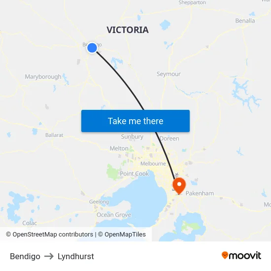 Bendigo to Lyndhurst map