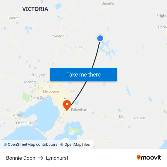 Bonnie Doon to Lyndhurst map