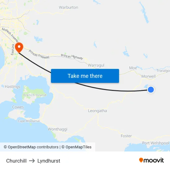 Churchill to Lyndhurst map