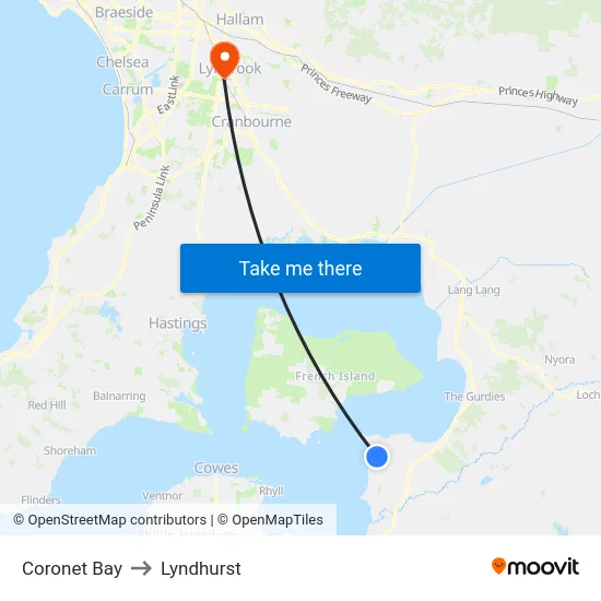 Coronet Bay to Lyndhurst map