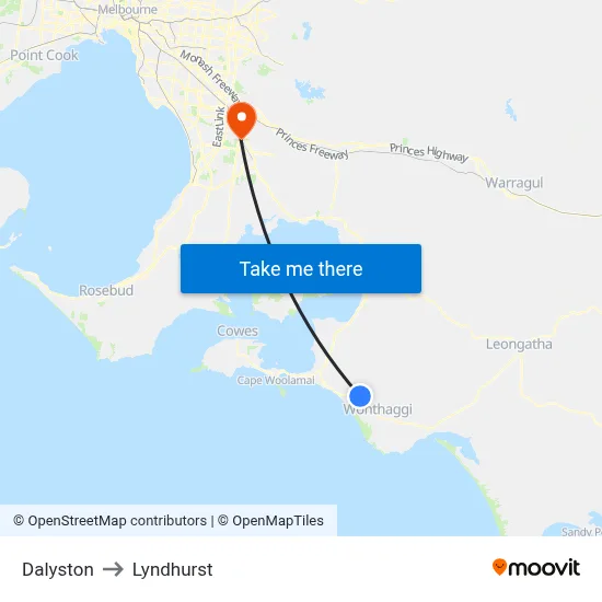 Dalyston to Lyndhurst map