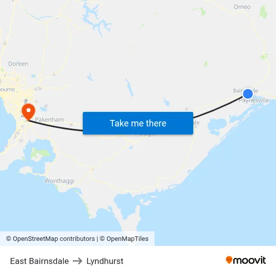 East Bairnsdale to Lyndhurst map