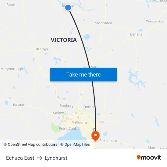 Echuca East to Lyndhurst map