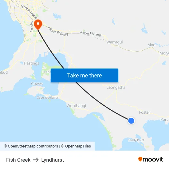 Fish Creek to Lyndhurst map