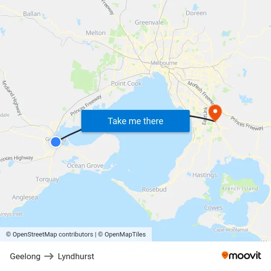 Geelong to Lyndhurst map