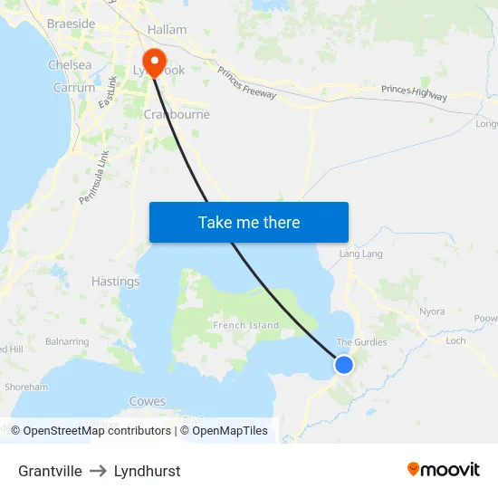 Grantville to Lyndhurst map