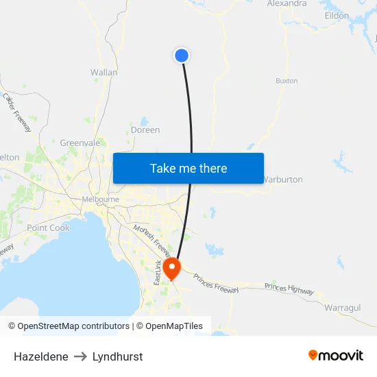 Hazeldene to Lyndhurst map