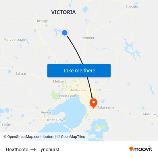 Heathcote to Lyndhurst map