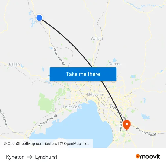 Kyneton to Lyndhurst map