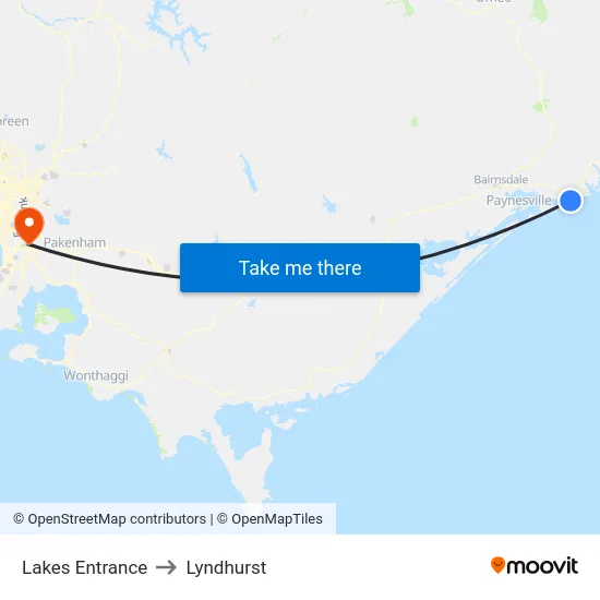 Lakes Entrance to Lyndhurst map