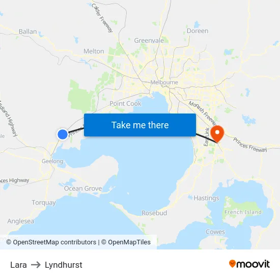Lara to Lyndhurst map