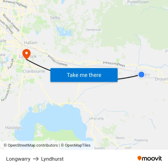 Longwarry to Lyndhurst map