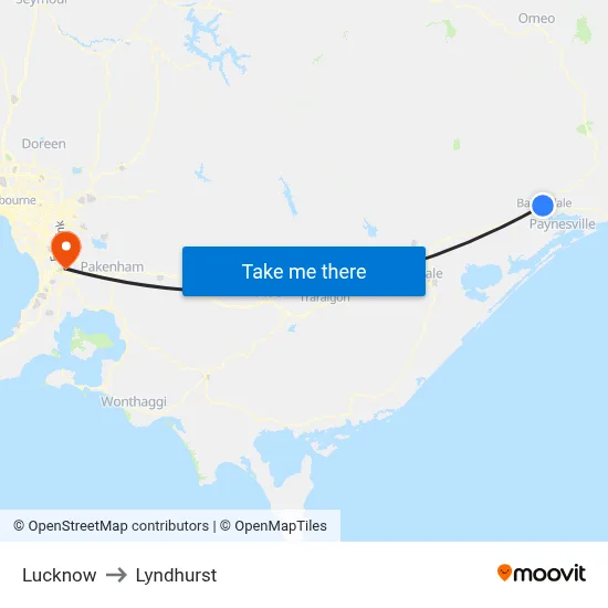 Lucknow to Lyndhurst map