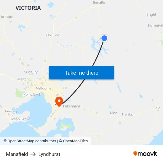 Mansfield to Lyndhurst map