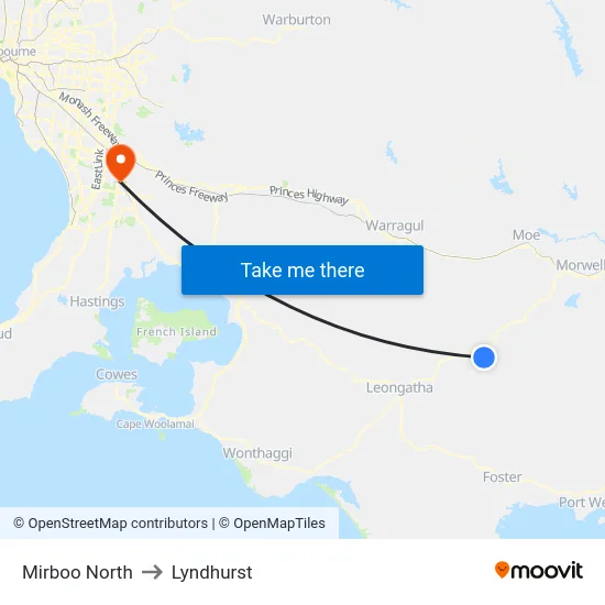 Mirboo North to Lyndhurst map